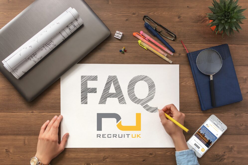Sketch of the word FAQ with the Recruit UK Logo underneath