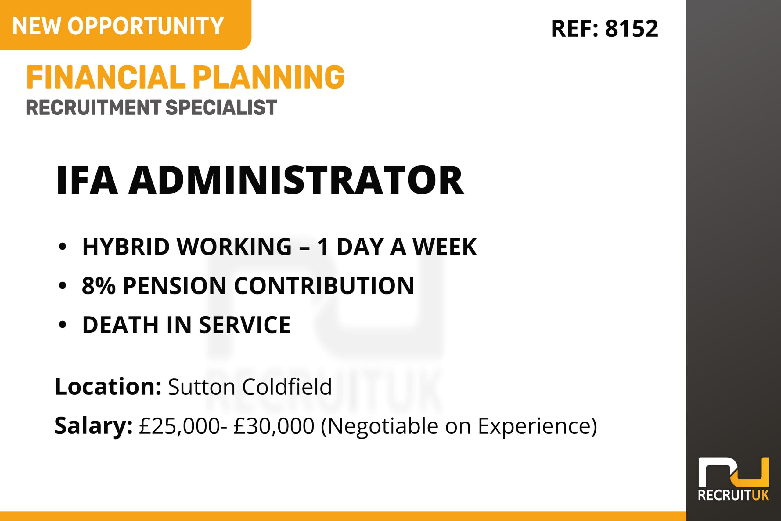 IFA Administrator to join an independent financial planning firm in